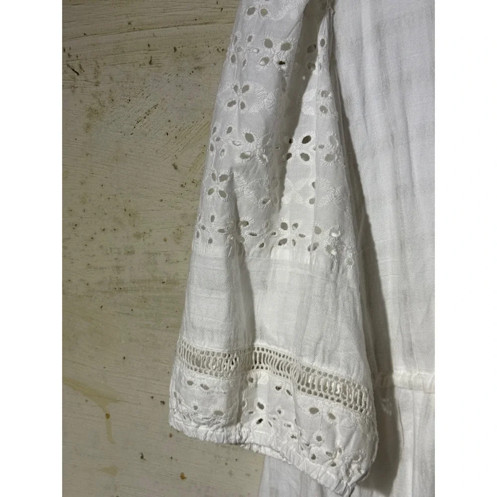 dizzylissy White Cotton Eyelet Lace Maxi Duster Cardigan Tie Front Boho Size 3X